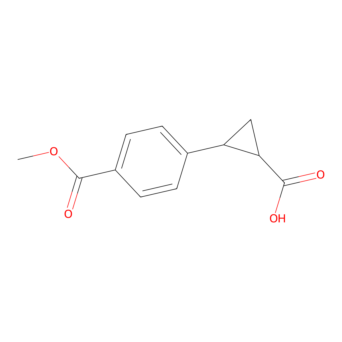 rac-(1R,2R)-2-(4-(methoxycarbonyl)phenyl)cyclopropane-1-carboxylic acid molecular structure, CAS 1597427-16-1