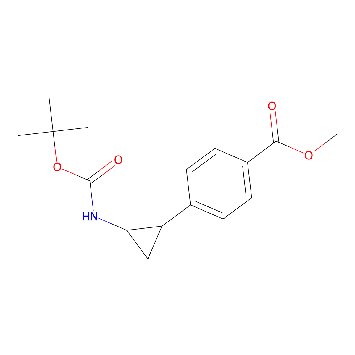 Rel-methyl 4-((1S,2R)-2-((tert-butoxycarbonyl)amino)cyclopropyl)benzoate molecular structure, CAS 1597427-17-2