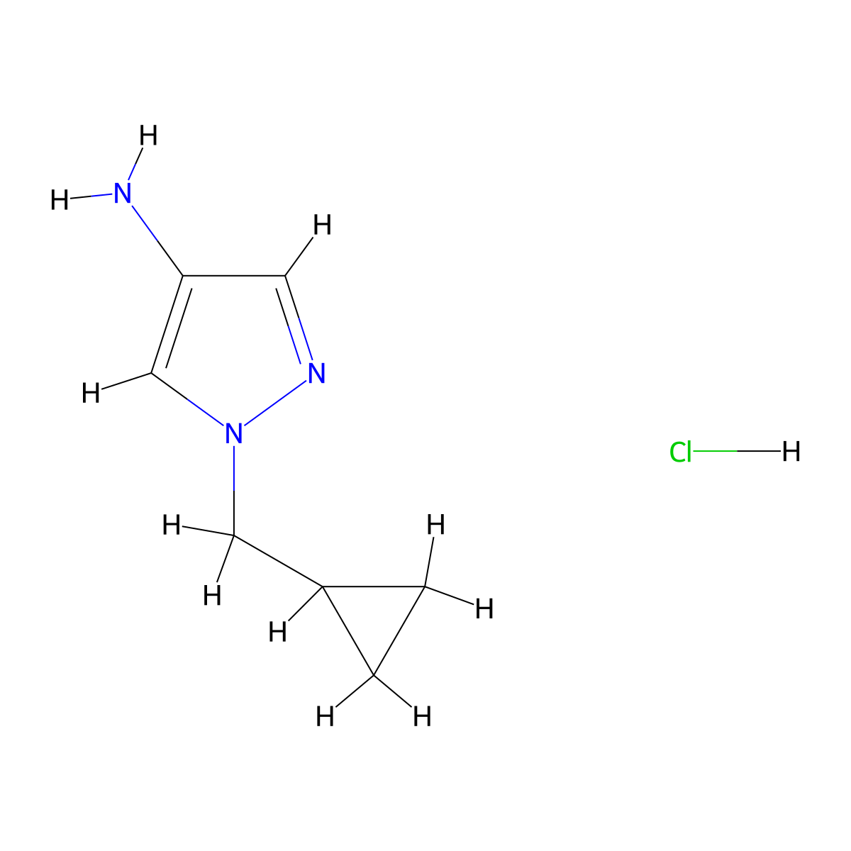1-(cyclopropylmethyl)-1H-pyrazol-4-amine hydrochloride molecular structure, CAS 1597427-24-1