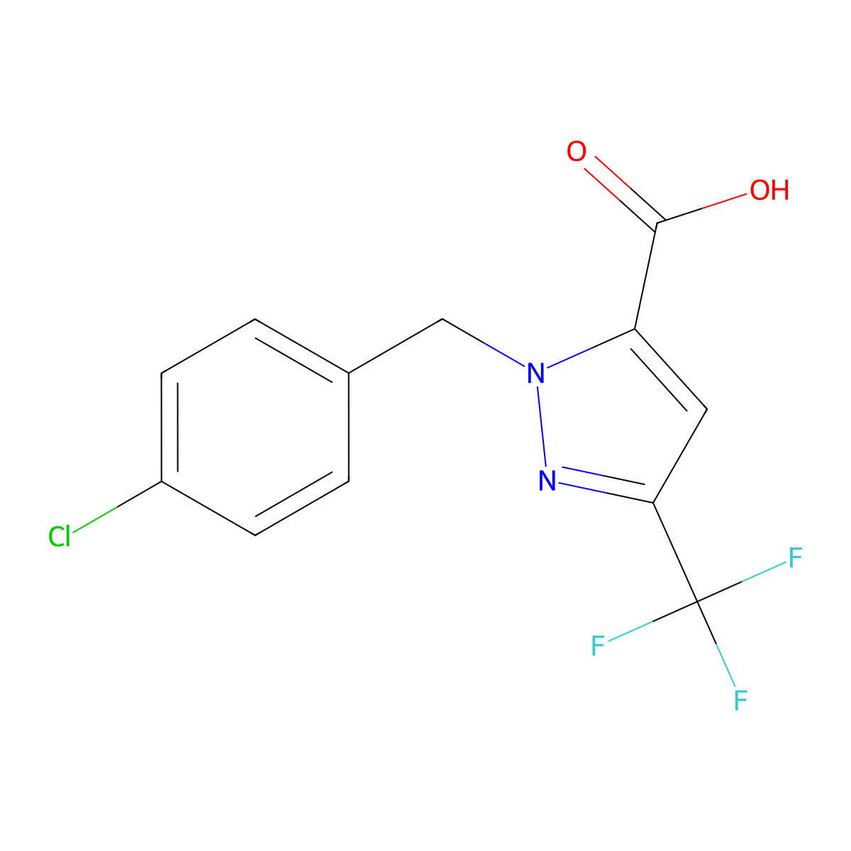 1-(4-Chlorobenzyl)-3-(trifluoromethyl)-1H-pyrazole-5-carboxylic acid molecular structure, CAS 1597449-47-2