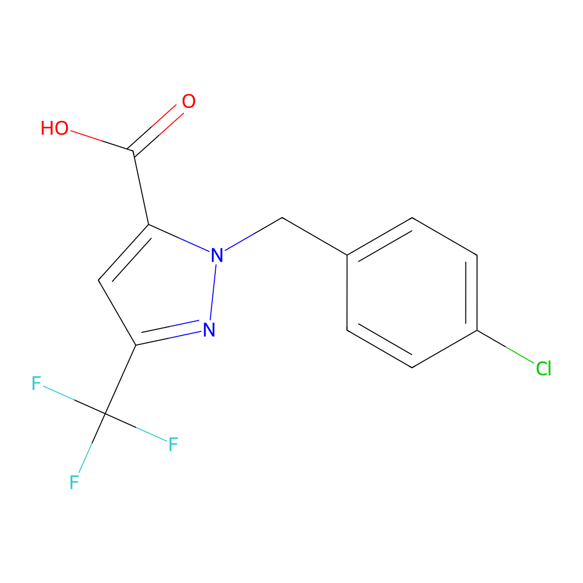 1-(4-Chlorobenzyl)-3-(trifluoromethyl)-1H-pyrazole-5-carboxylic acid molecular structure, CAS 1597449-47-2