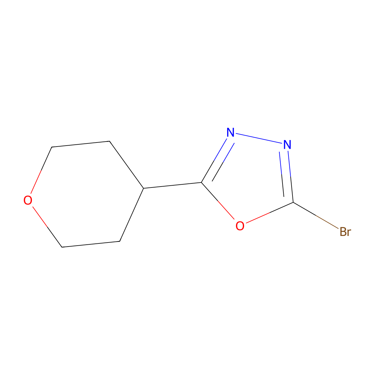 2-Bromo-5-(oxan-4-yl)-1,3,4-oxadiazole molecular structure, CAS 1597642-56-2