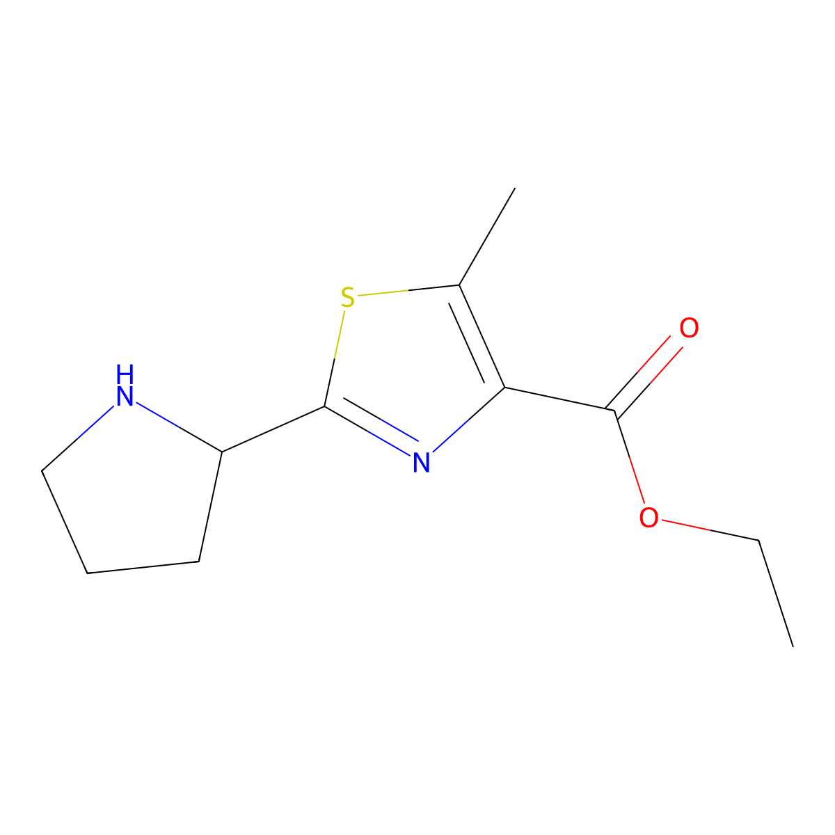 Ethyl 5-methyl-2-(pyrrolidin-2-yl)-1,3-thiazole-4-carboxylate molecular structure, CAS 1597671-88-9
