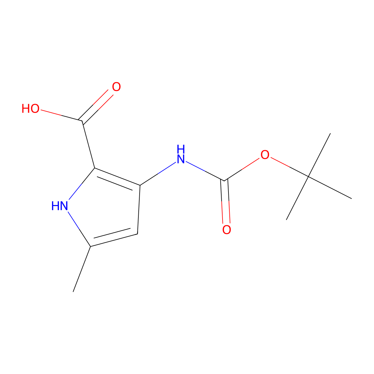 3-{[(tert-butoxy)carbonyl]amino}-5-methyl-1H-pyrrole-2-carboxylic acid molecular structure, CAS 1597673-56-7