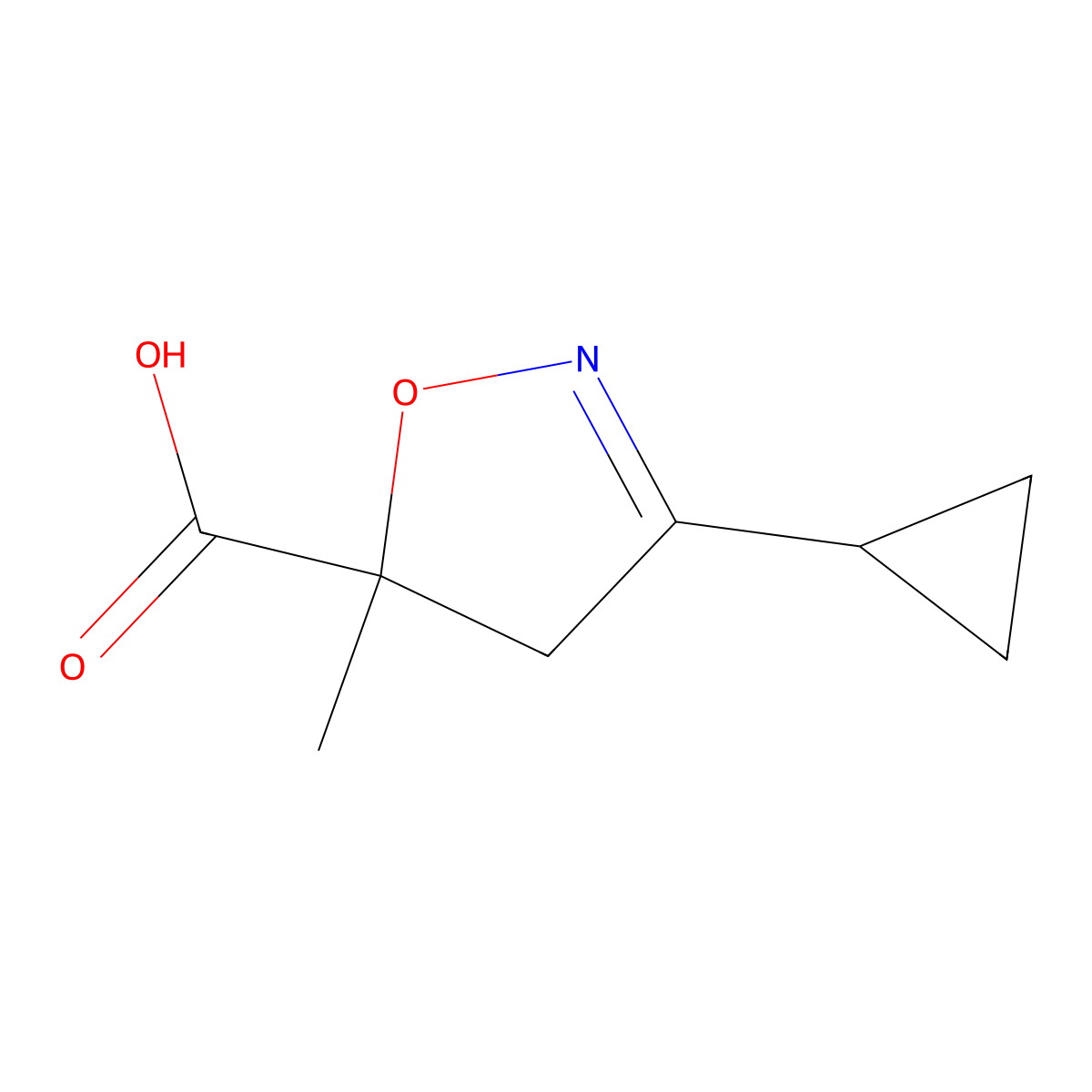 3-Cyclopropyl-5-methyl-4,5-dihydro-1,2-oxazole-5-carboxylic acid molecular structure, CAS 1597687-08-5