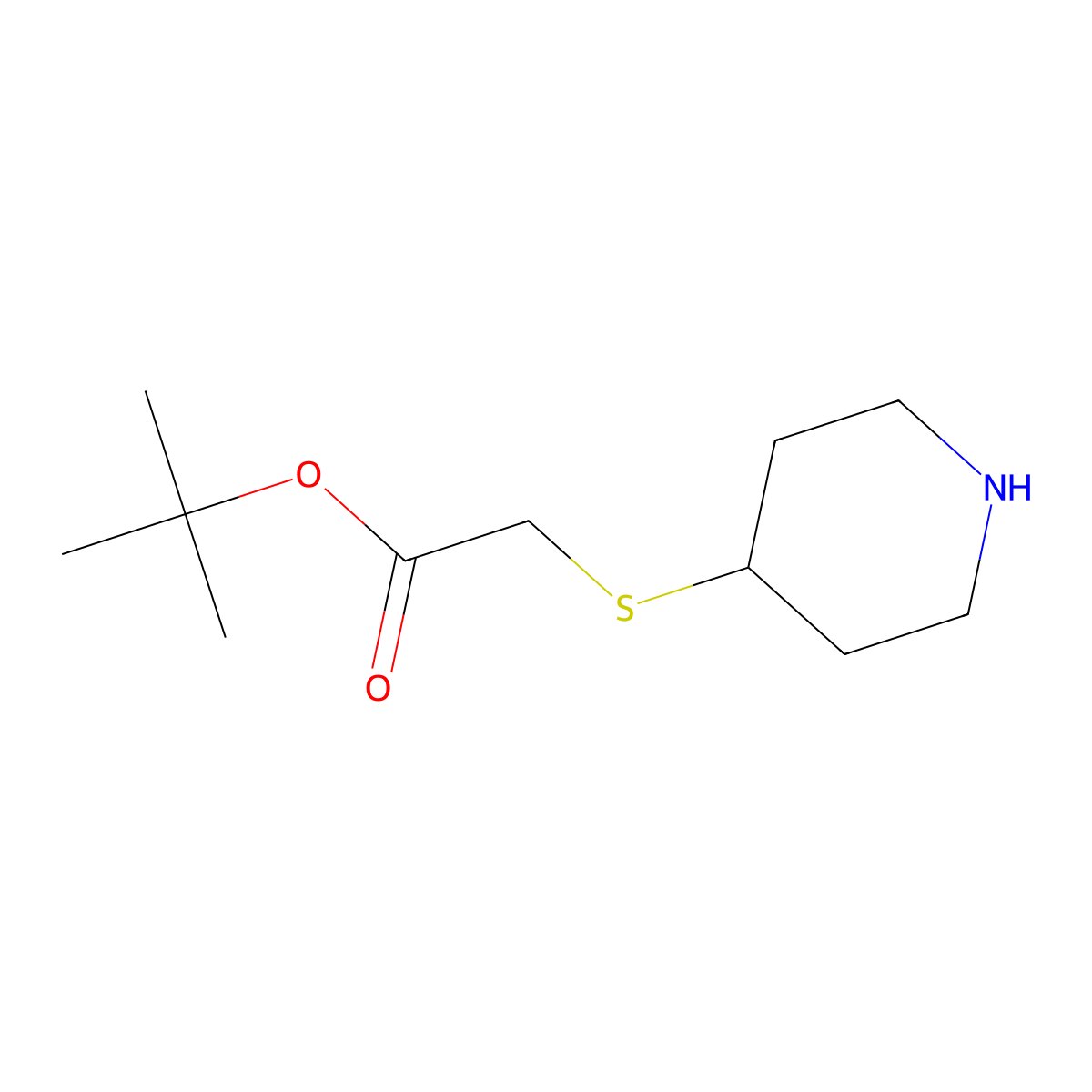 Tert-butyl 2-(piperidin-4-ylsulfanyl)acetate molecular structure, CAS 1597702-12-9