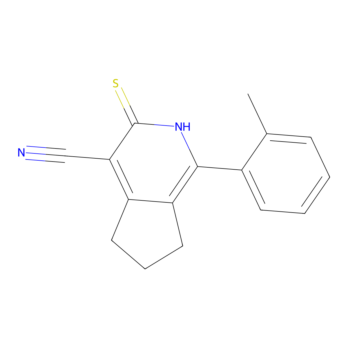 1-(2-methylphenyl)-3-sulfanylidene-2H,3H,5H,6H,7H-cyclopenta[c]pyridine-4-carbonitrile molecular structure, CAS 1597781-23-1