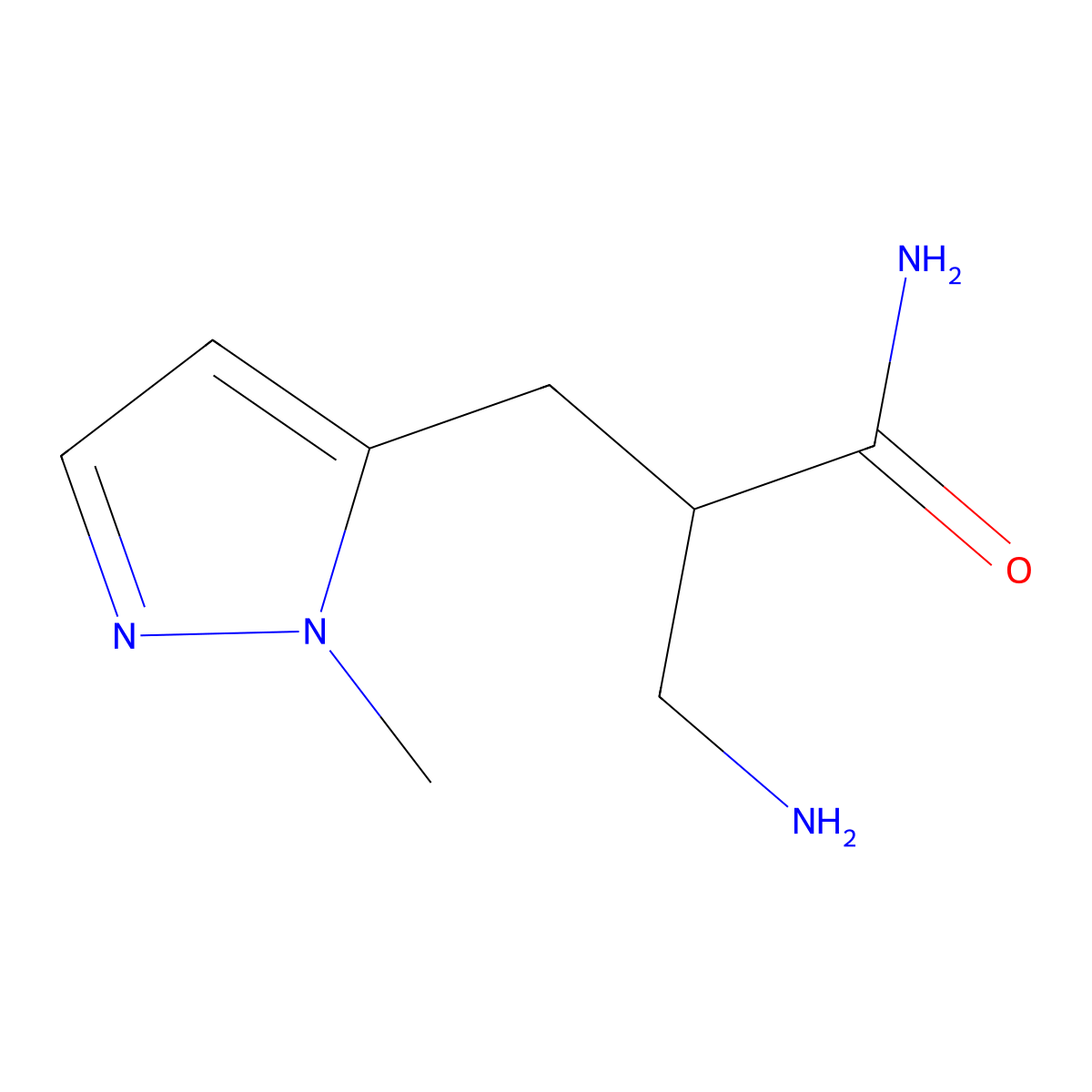3-amino-2-[(1-methyl-1H-pyrazol-5-yl)methyl]propanamide molecular structure, CAS 1598012-82-8