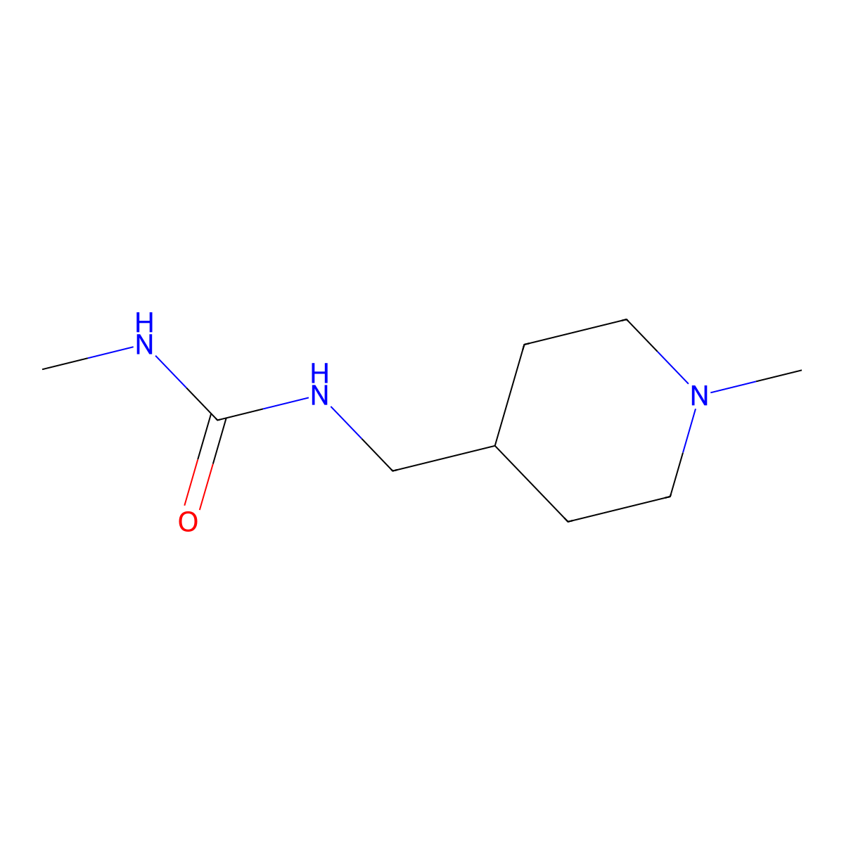 3-Methyl-1-[(1-methylpiperidin-4-yl)methyl]urea molecular structure, CAS 1598036-79-3