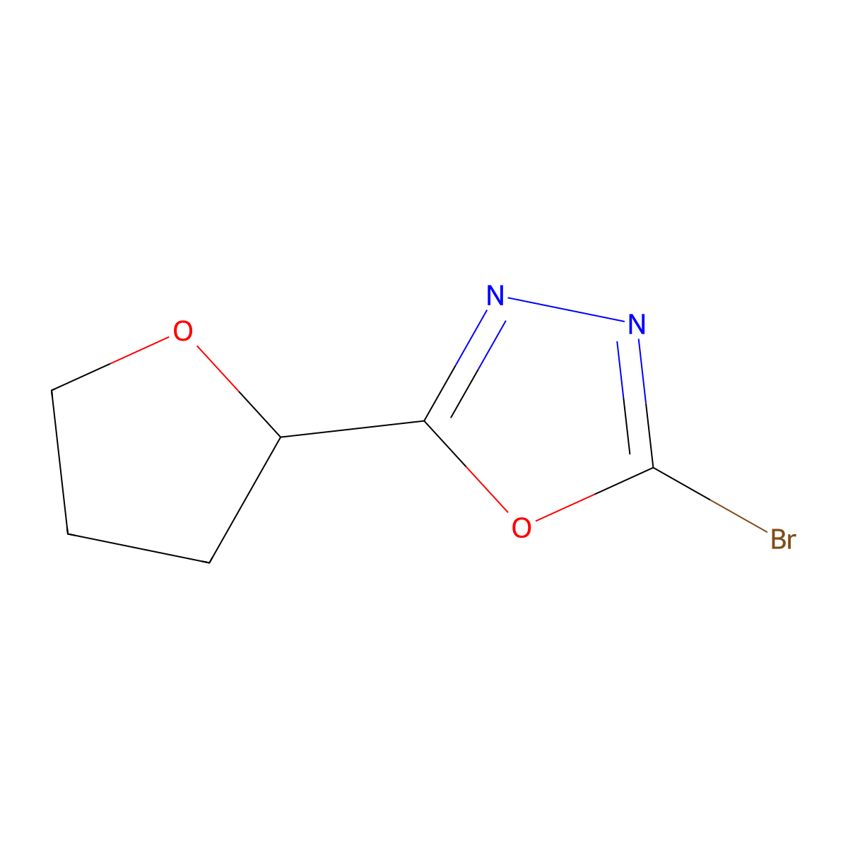 2-Bromo-5-(oxolan-2-yl)-1,3,4-oxadiazole molecular structure, CAS 1598048-07-7