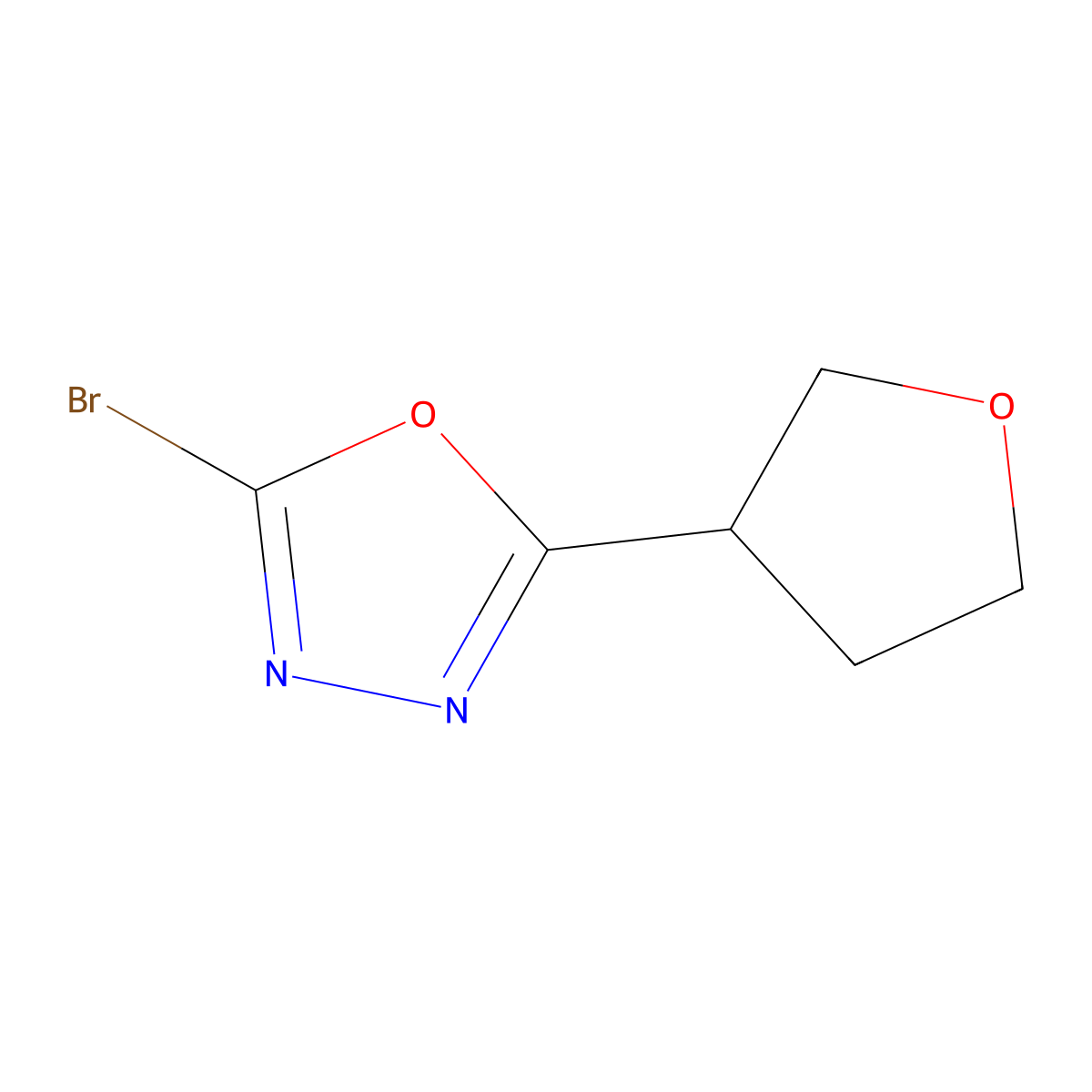 2-Bromo-5-(oxolan-3-yl)-1,3,4-oxadiazole molecular structure, CAS 1598078-12-6
