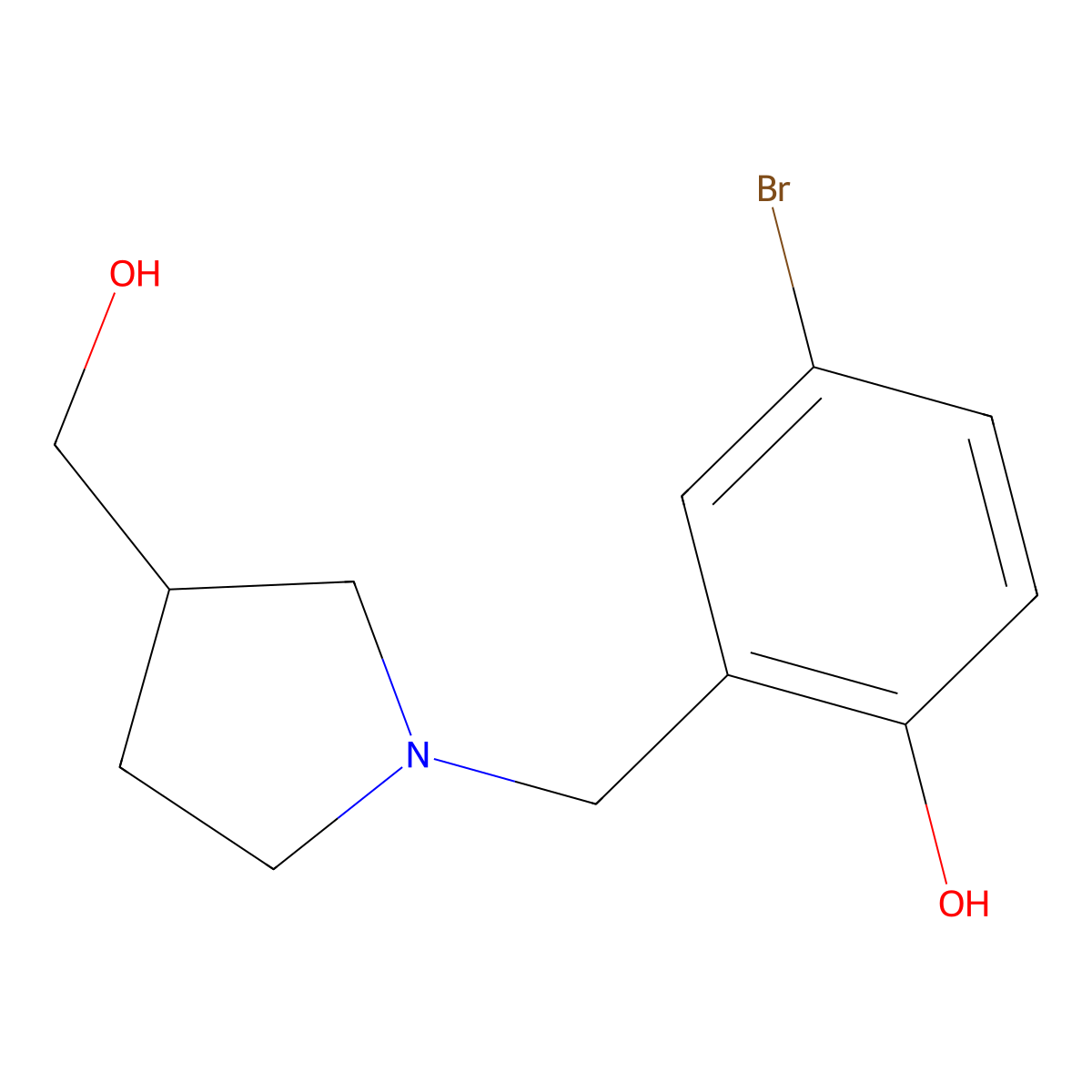 4-Bromo-2-((3-(hydroxymethyl)pyrrolidin-1-yl)methyl)phenol molecular structure, CAS 1598115-86-6