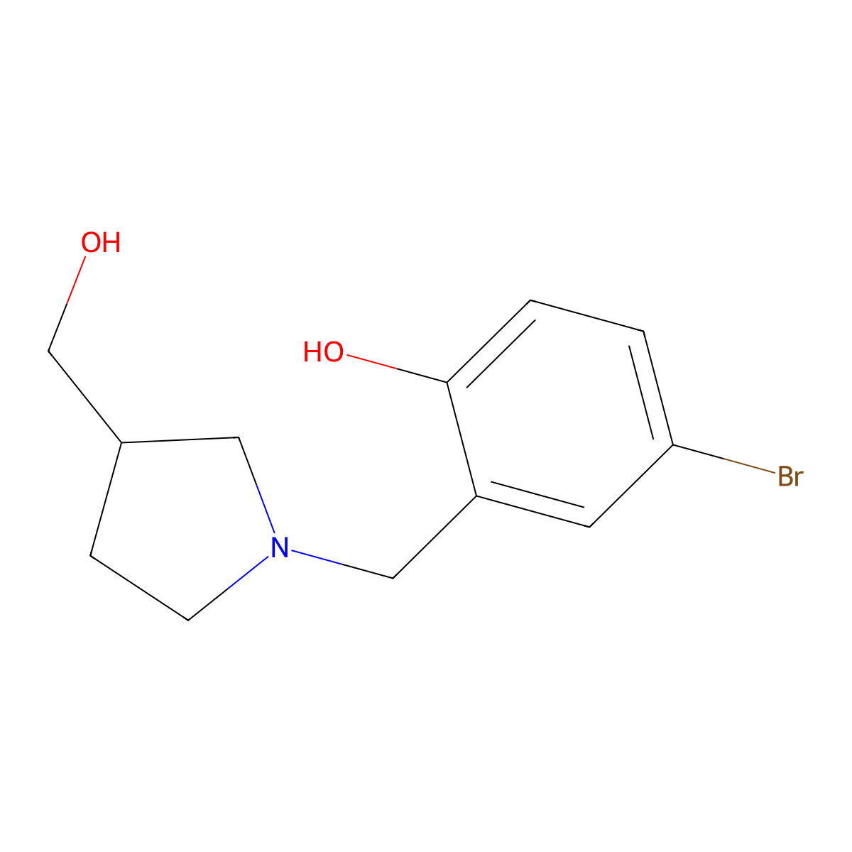 4-Bromo-2-((3-(hydroxymethyl)pyrrolidin-1-yl)methyl)phenol molecular structure, CAS 1598115-86-6