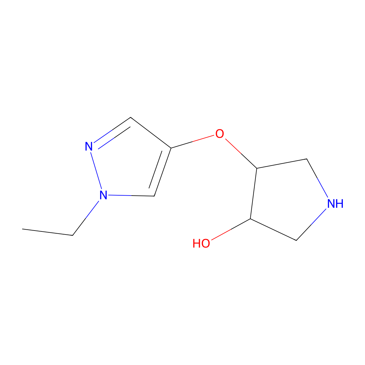 4-[(1-Ethyl-1H-pyrazol-4-yl)oxy]pyrrolidin-3-ol molecular structure, CAS 1598128-08-5