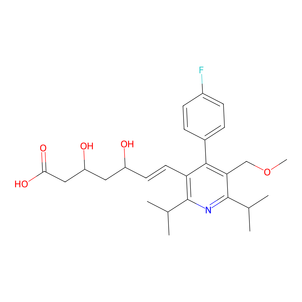 (3R,5S)-7-[4-(4-fluorophenyl)-5-(methoxymethyl)-2,6-di(propan-2-yl)-3-pyridinyl]-3,5-dihydroxy-6-heptenoic acid molecular structure, CAS 159813-78-2