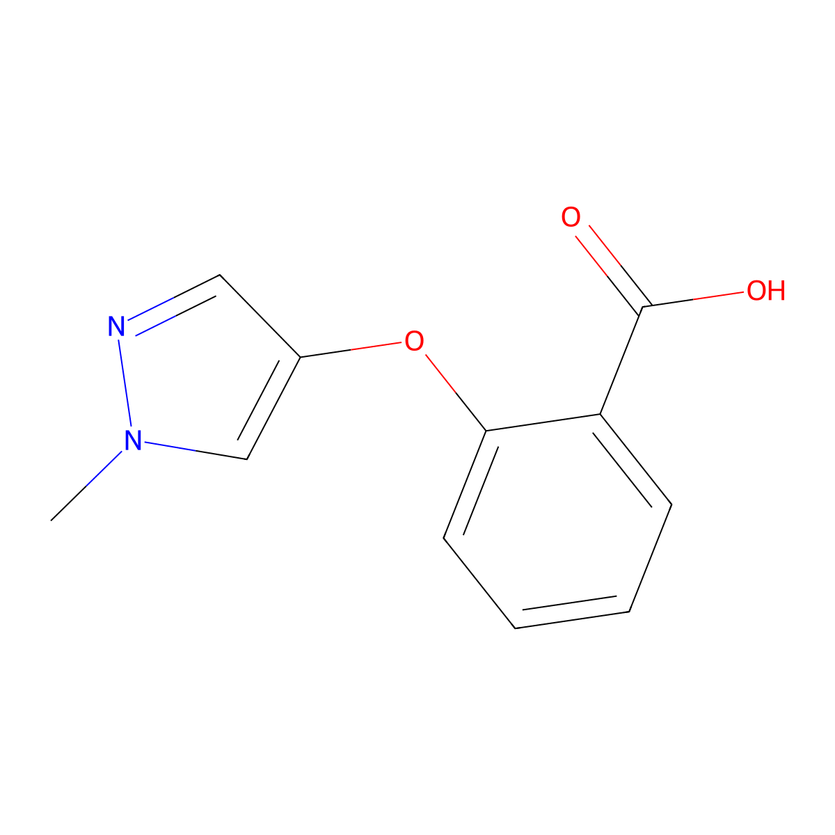 2-[(1-methyl-1H-pyrazol-4-yl)oxy]benzoic acid molecular structure, CAS 1598156-28-5