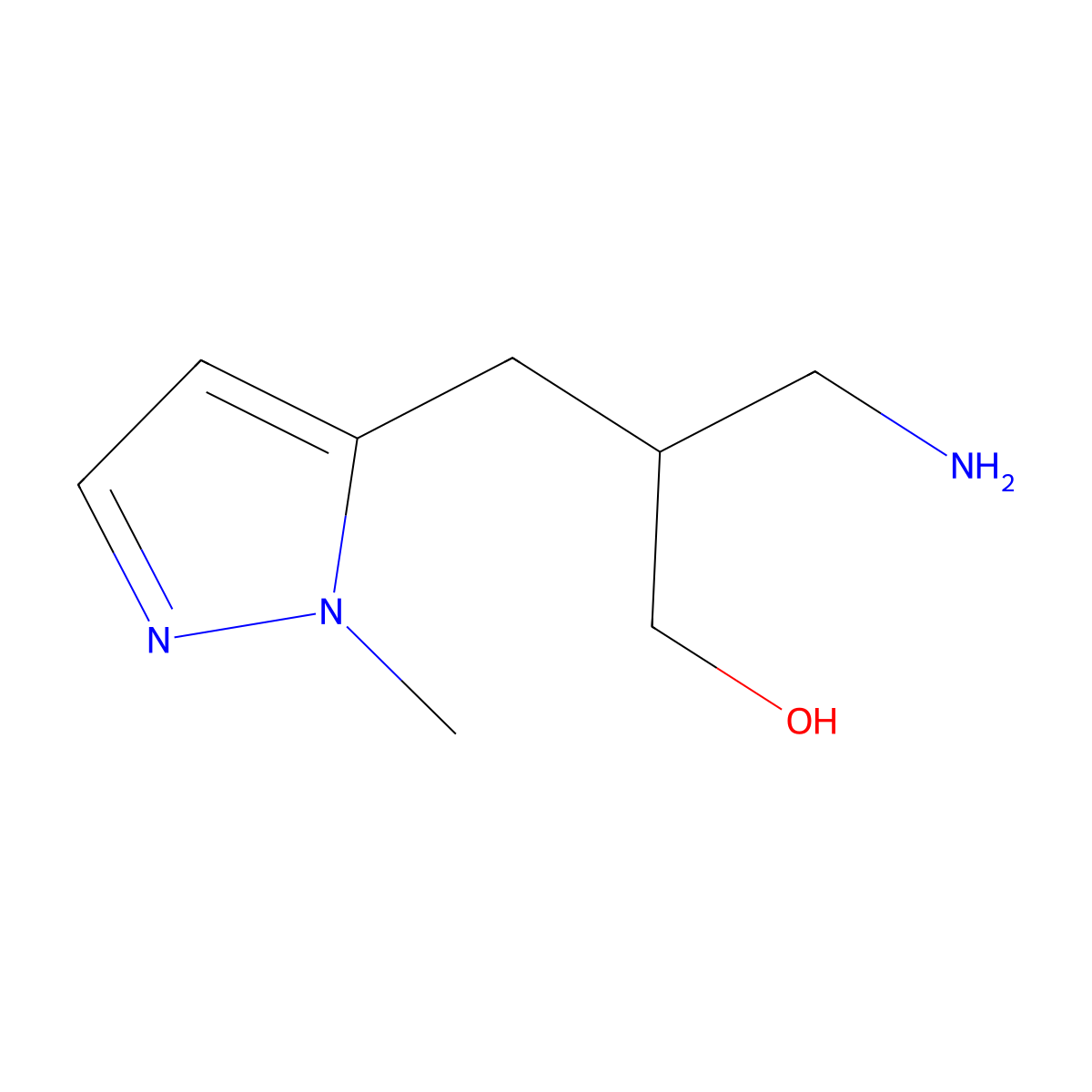 3-amino-2-[(1-methyl-1H-pyrazol-5-yl)methyl]propan-1-ol molecular structure, CAS 1598197-03-5