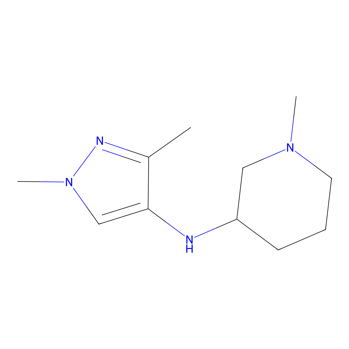 N-(1,3-dimethyl-1H-pyrazol-4-yl)-1-methyl-3-piperidinamine molecular structure, CAS 1598226-74-4