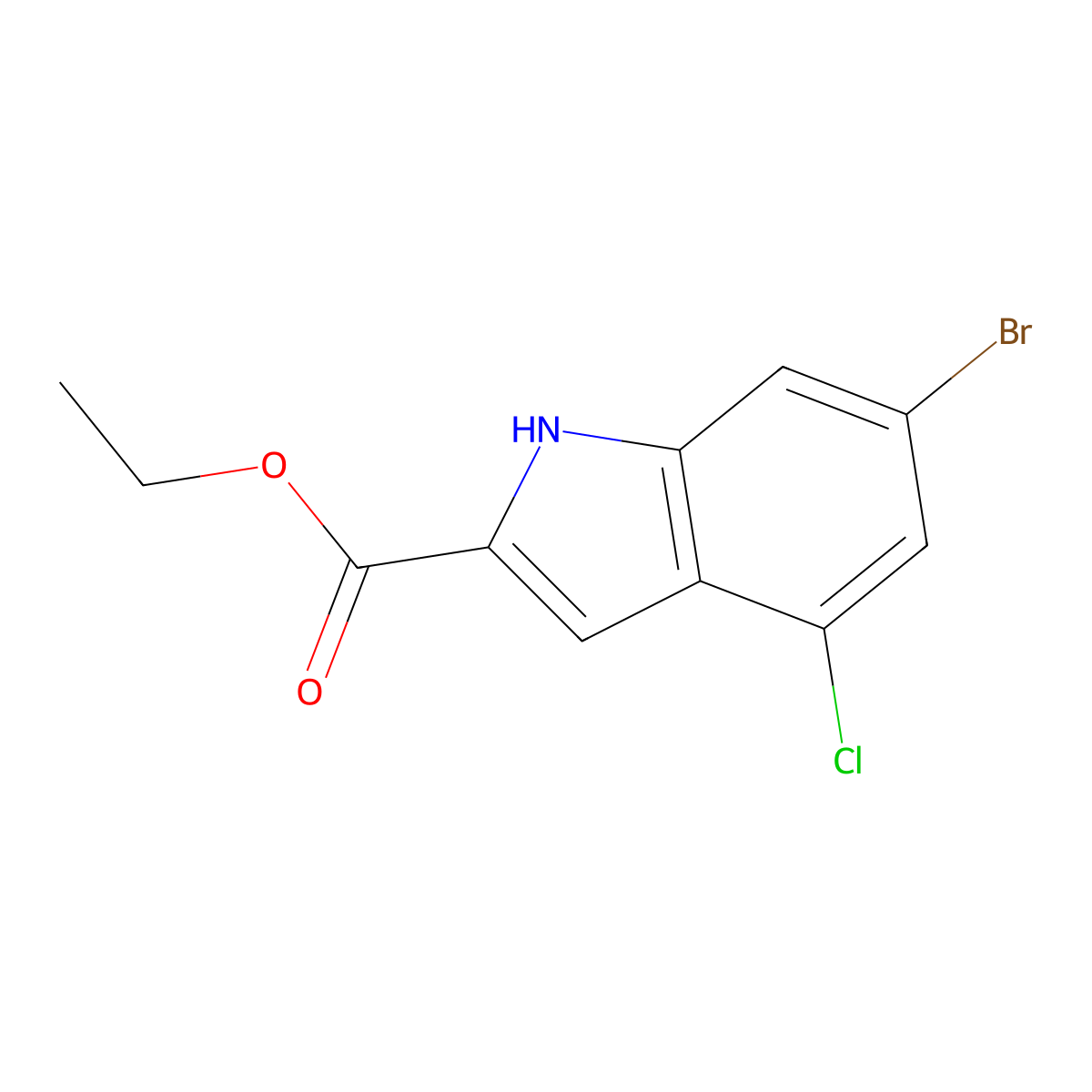 Ethyl 6-bromo-4-chloro-1H-indole-2-carboxylate molecular structure, CAS 1598310-56-5