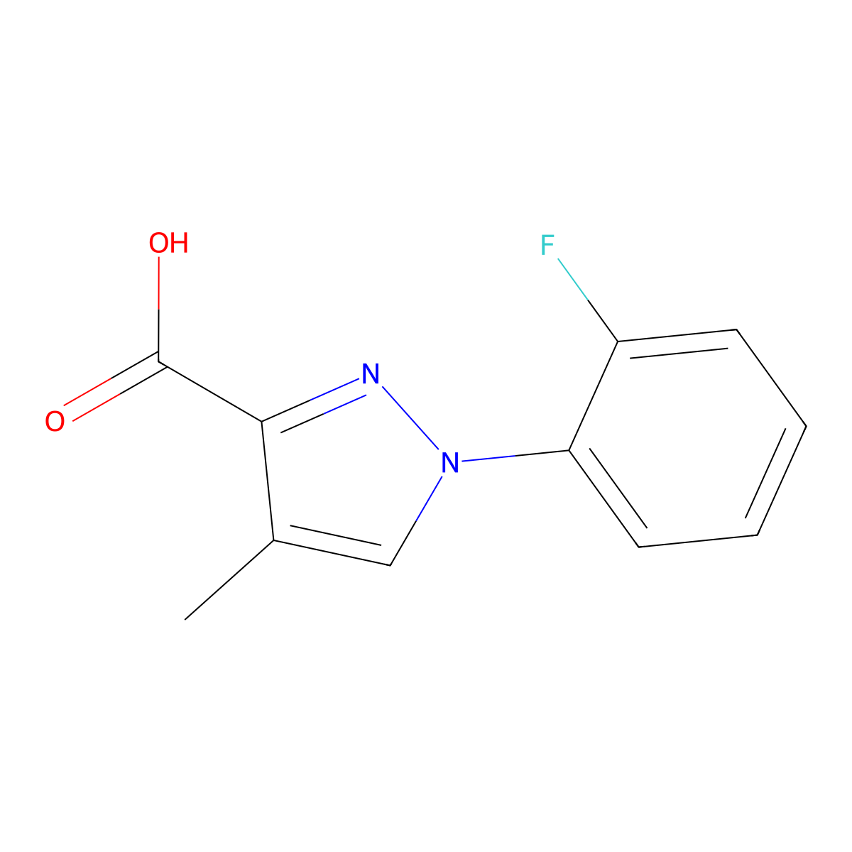 1-(2-fluorophenyl)-4-methyl-1H-pyrazole-3-carboxylic acid molecular structure, CAS 1598354-82-5