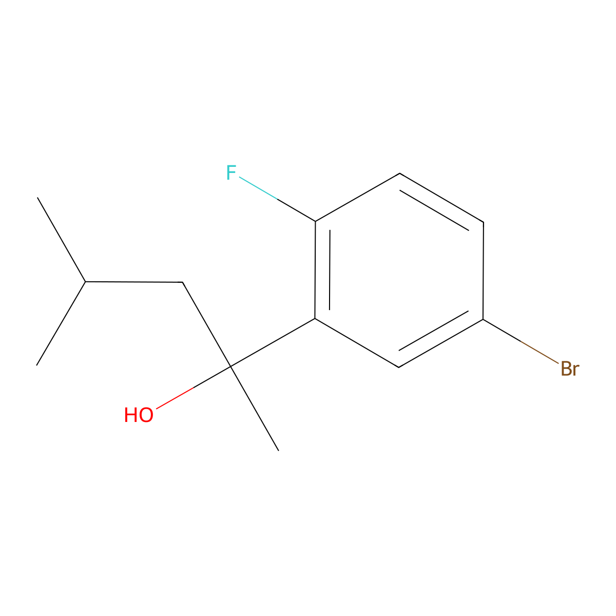 5-Bromo-2-fluoro-alpha-methyl-alpha-(2-methylpropyl)benZenemethanol molecular structure, CAS 1598357-89-1