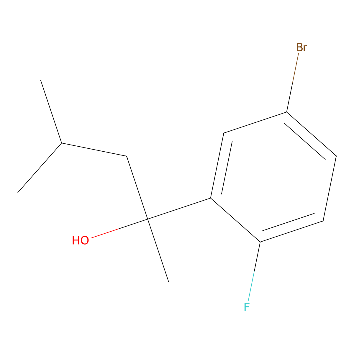 5-Bromo-2-fluoro-alpha-methyl-alpha-(2-methylpropyl)benZenemethanol molecular structure, CAS 1598357-89-1