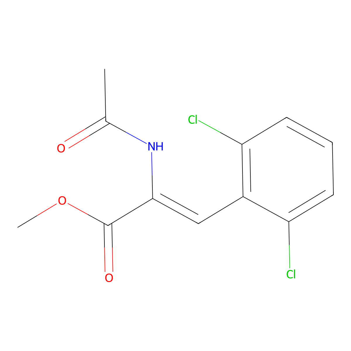 methyl (2Z)-3-(2,6-dichlorophenyl)-2-acetamidoprop-2-enoate molecular structure, CAS 1598370-01-4