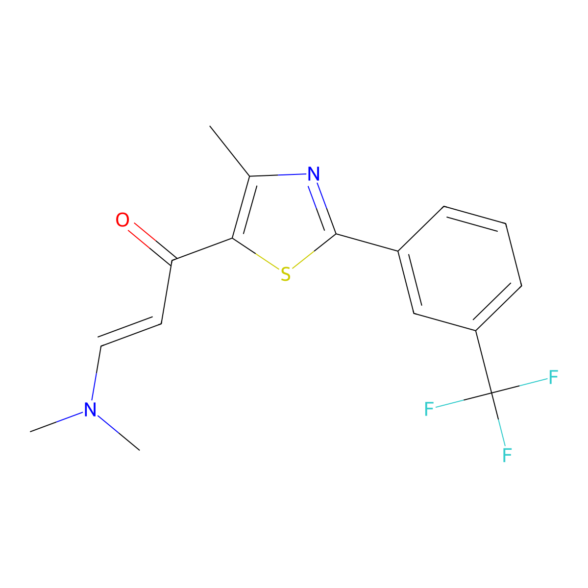 (2E)-3-(dimethylamino)-1-{4-methyl-2-[3-(trifluoromethyl)phenyl]-1,3-thiazol-5-yl}prop-2-en-1-one molecular structure, CAS 1598370-02-5