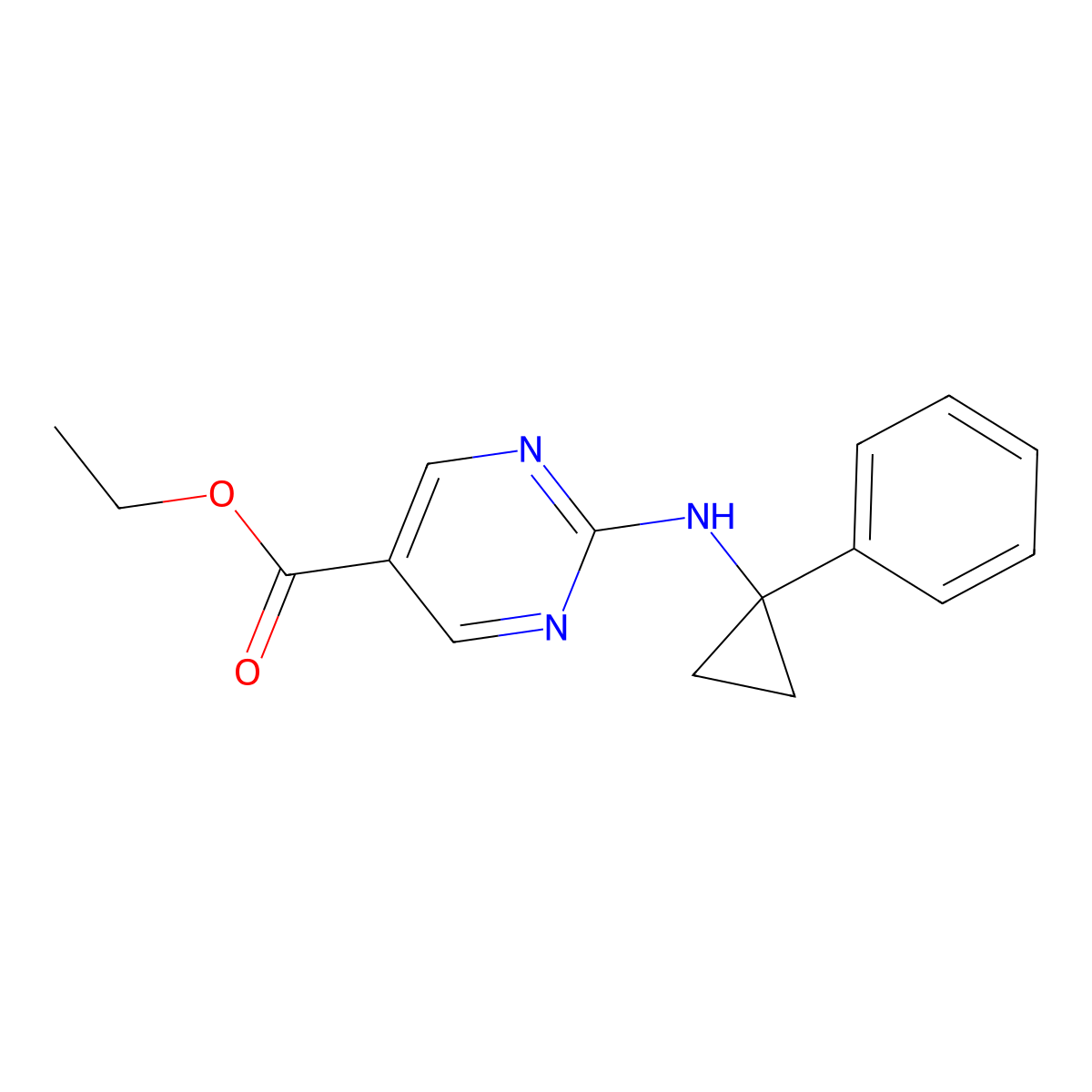 Ethyl 2-((1-phenylcyclopropyl)amino)pyrimidine-5-carboxylate molecular structure, CAS 1598426-03-9