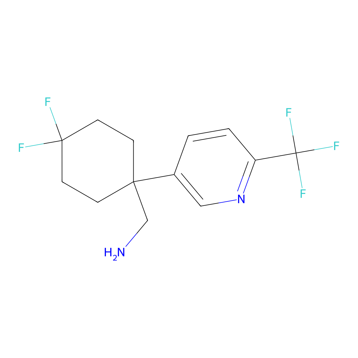 (4,4-Difluoro-1-(6-(trifluoromethyl)pyridin-3-yl)cyclohexyl)methanamine molecular structure, CAS 1598430-07-9