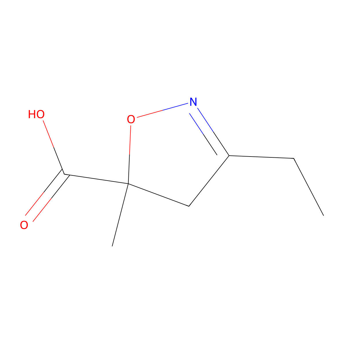 3-Ethyl-5-methyl-4,5-dihydro-1,2-oxazole-5-carboxylic acid molecular structure, CAS 1598514-16-9