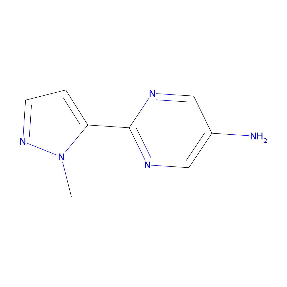 2-(1-methyl-1H-pyrazol-5-yl)pyrimidin-5-amine molecular structure, CAS 1598557-61-9