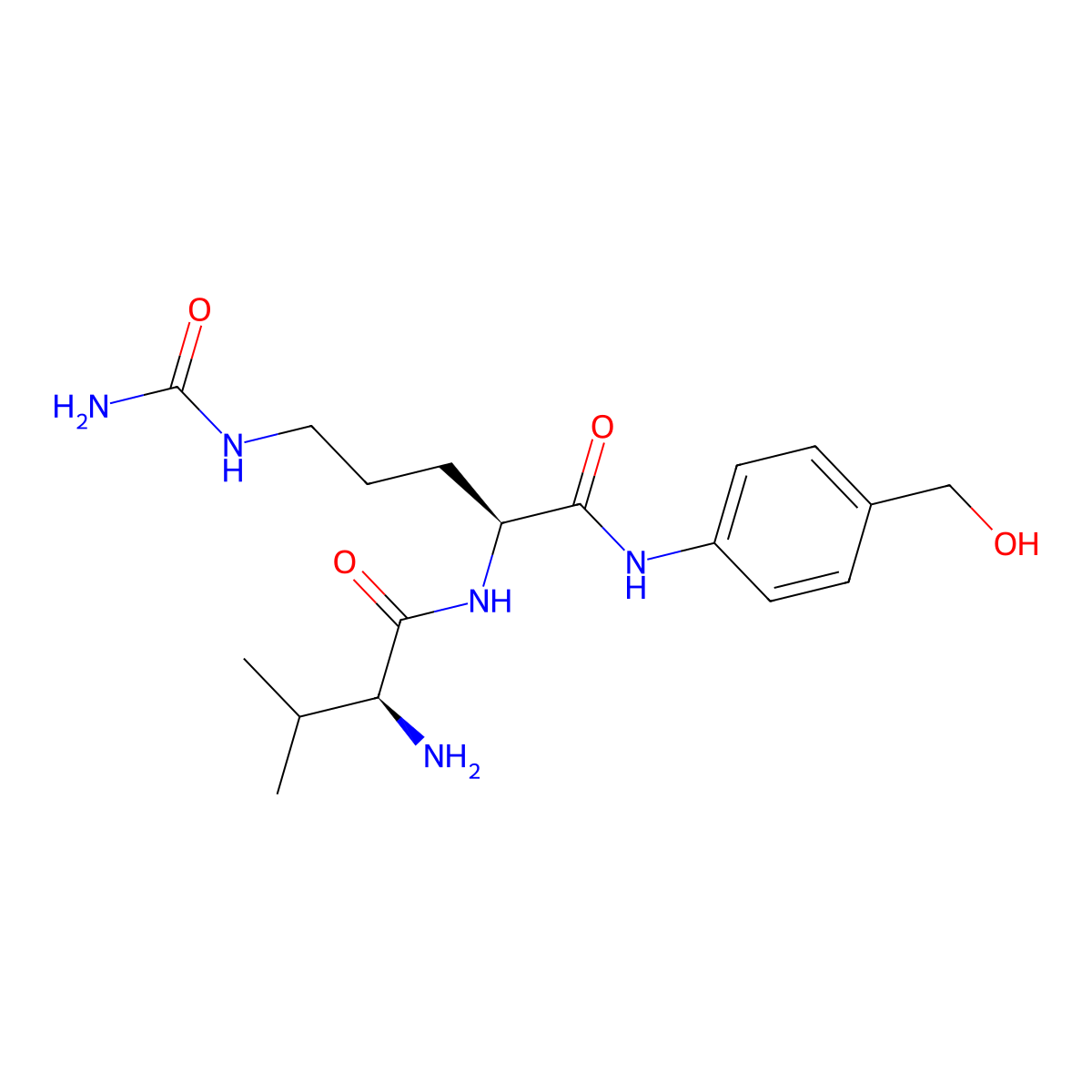 (2S)-5-((aminocarbonyl)amino)-2-(((2S)-2-amino-3-methylbutanoyl)amino)-N-(4-(hydroxymethyl)phenyl)pentanamide molecular structure, CAS 159857-79-1