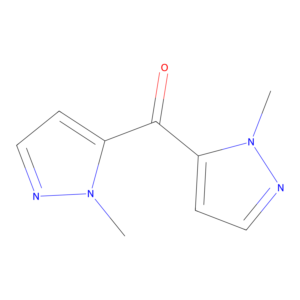 1-methyl-5-(1-methyl-1H-pyrazole-5-carbonyl)-1H-pyrazole molecular structure, CAS 1598618-55-3