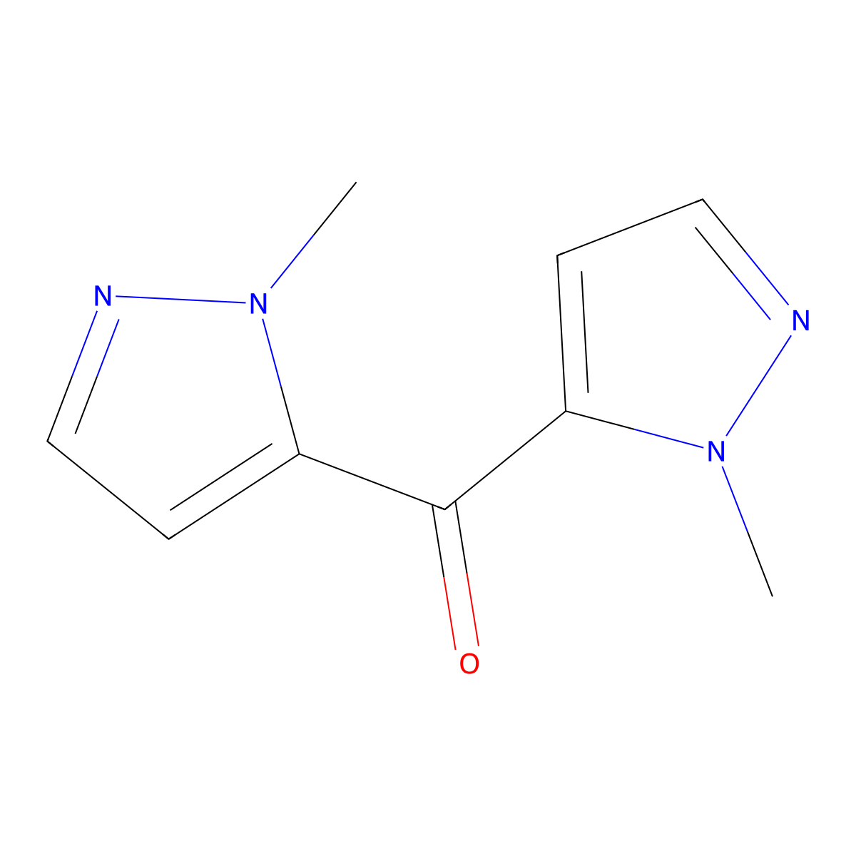 1-methyl-5-(1-methyl-1H-pyrazole-5-carbonyl)-1H-pyrazole molecular structure, CAS 1598618-55-3