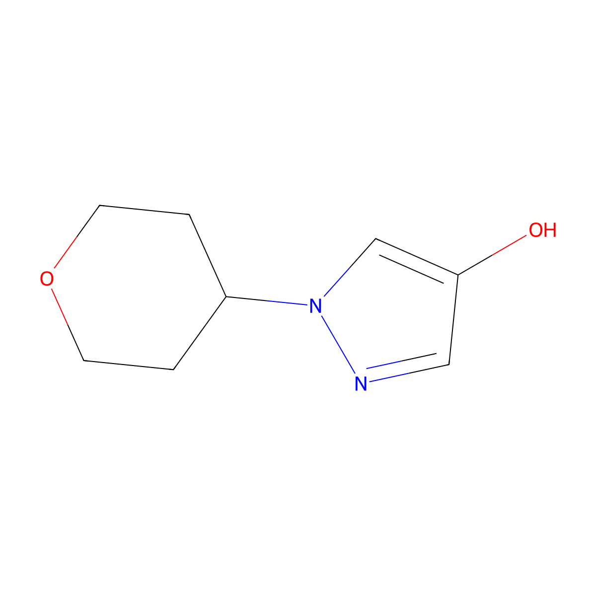 1-(oxan-4-yl)-1H-pyrazol-4-ol molecular structure, CAS 1598643-02-7