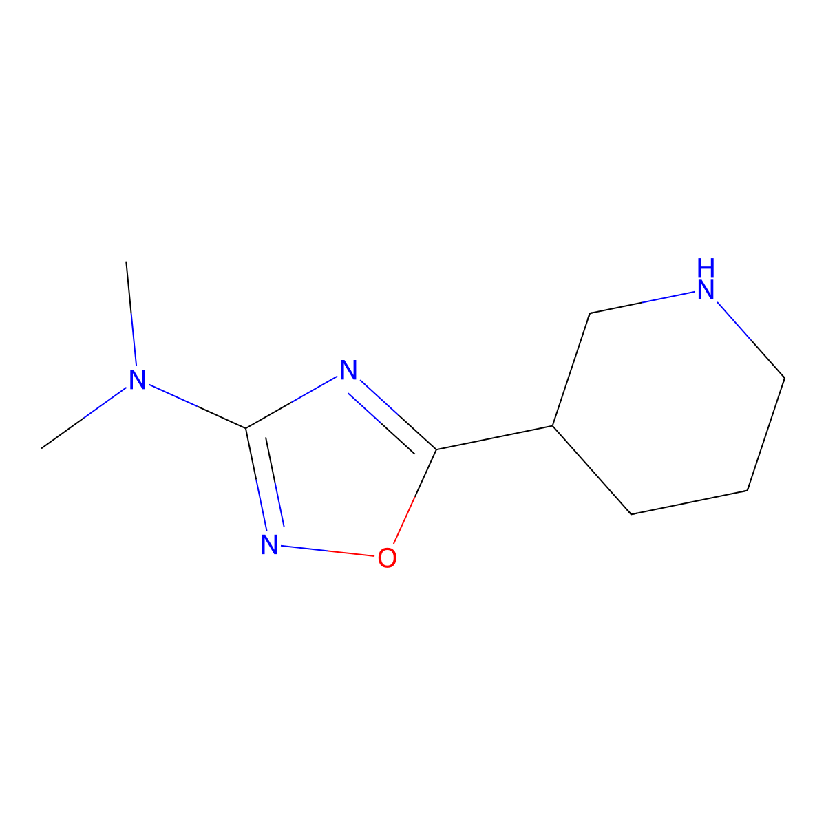 N,N-dimethyl-5-(piperidin-3-yl)-1,2,4-oxadiazol-3-amine molecular structure, CAS 1598686-94-2
