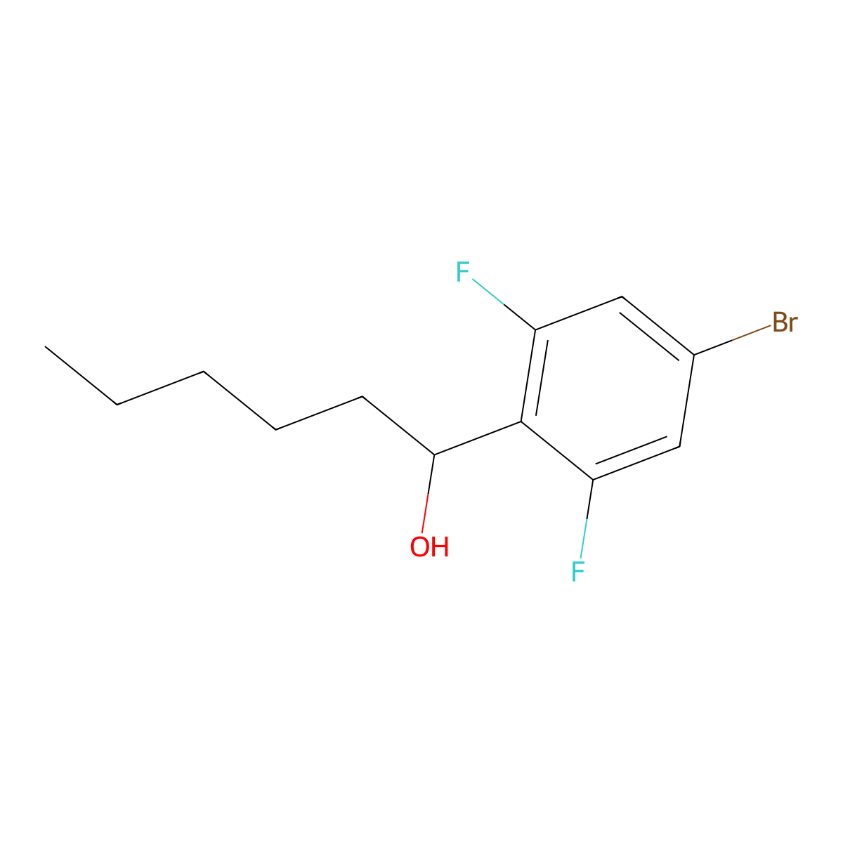 1-(4-Bromo-2,6-difluorophenyl)hexan-1-ol molecular structure, CAS 1598807-81-8