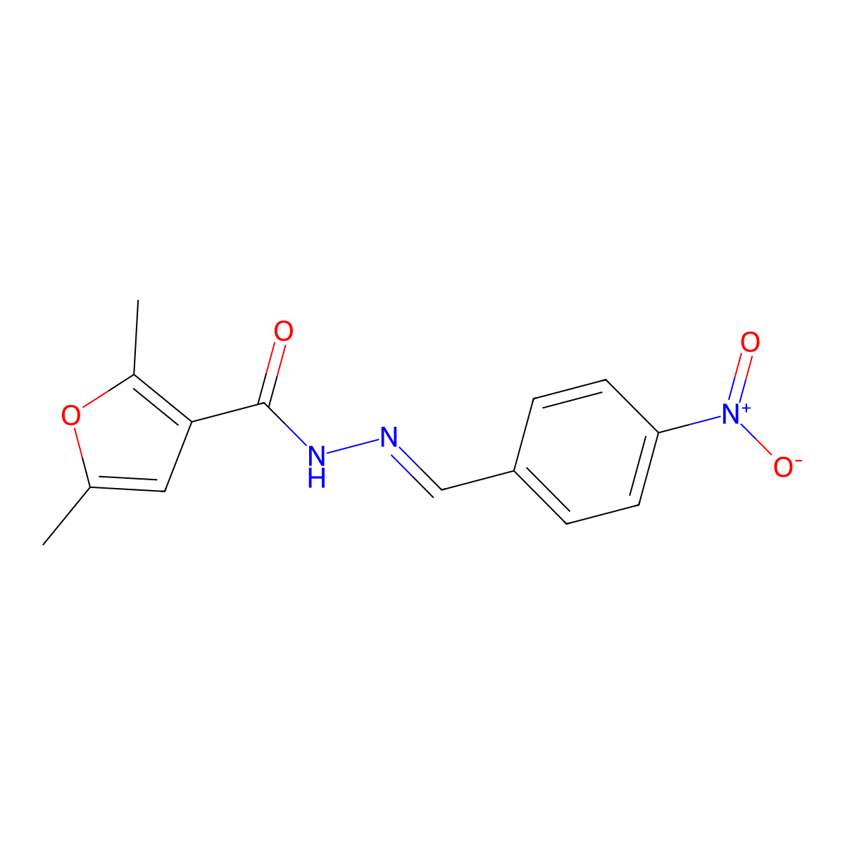 2,5-Dimethyl-3-furancarboxylic acid 2-[(4-nitrophenyl)methylene]hydrazide molecular structure, CAS 159881-96-6