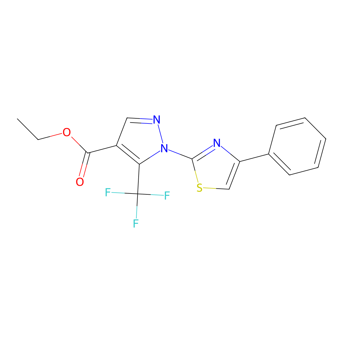 ethyl 1-(4-phenyl-1,3-thiazol-2-yl)-5-(trifluoromethyl)-1H-pyrazole-4-carboxylate molecular structure, CAS 159885-61-7