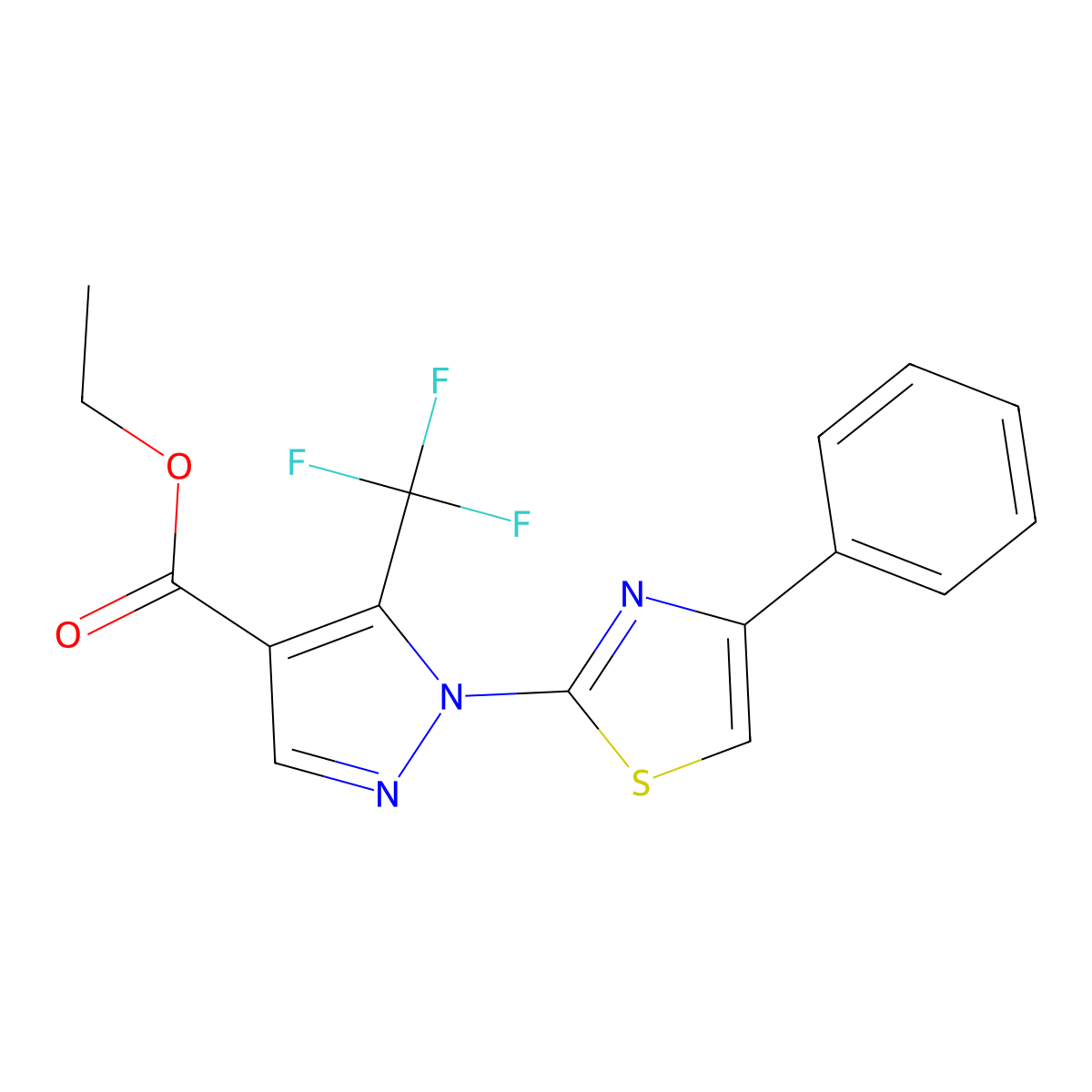 ethyl 1-(4-phenyl-1,3-thiazol-2-yl)-5-(trifluoromethyl)-1H-pyrazole-4-carboxylate molecular structure, CAS 159885-61-7
