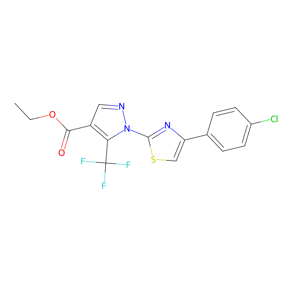 Ethyl 1-[4-(4-chlorophenyl)-1,3-thiazol-2-yl]-5-(trifluoromethyl)-1H-pyrazole-4-carboxylate molecular structure, CAS 159885-63-9