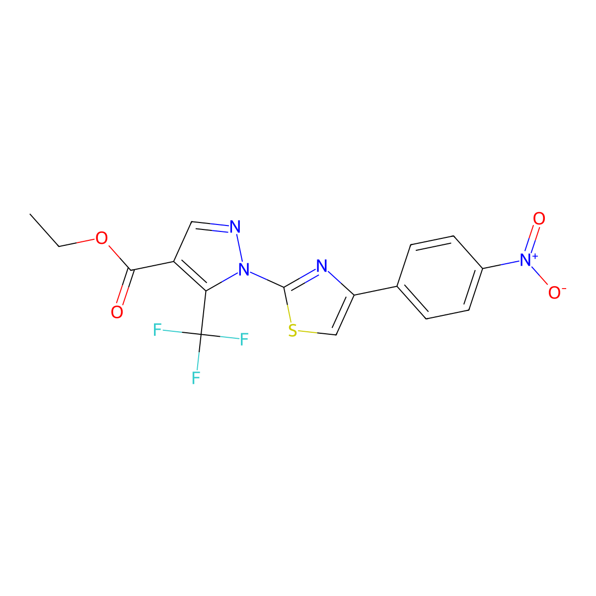 ethyl 1-[4-(4-nitrophenyl)-1,3-thiazol-2-yl]-5-(trifluoromethyl)-1H-pyrazole-4-carboxylate molecular structure, CAS 159885-64-0