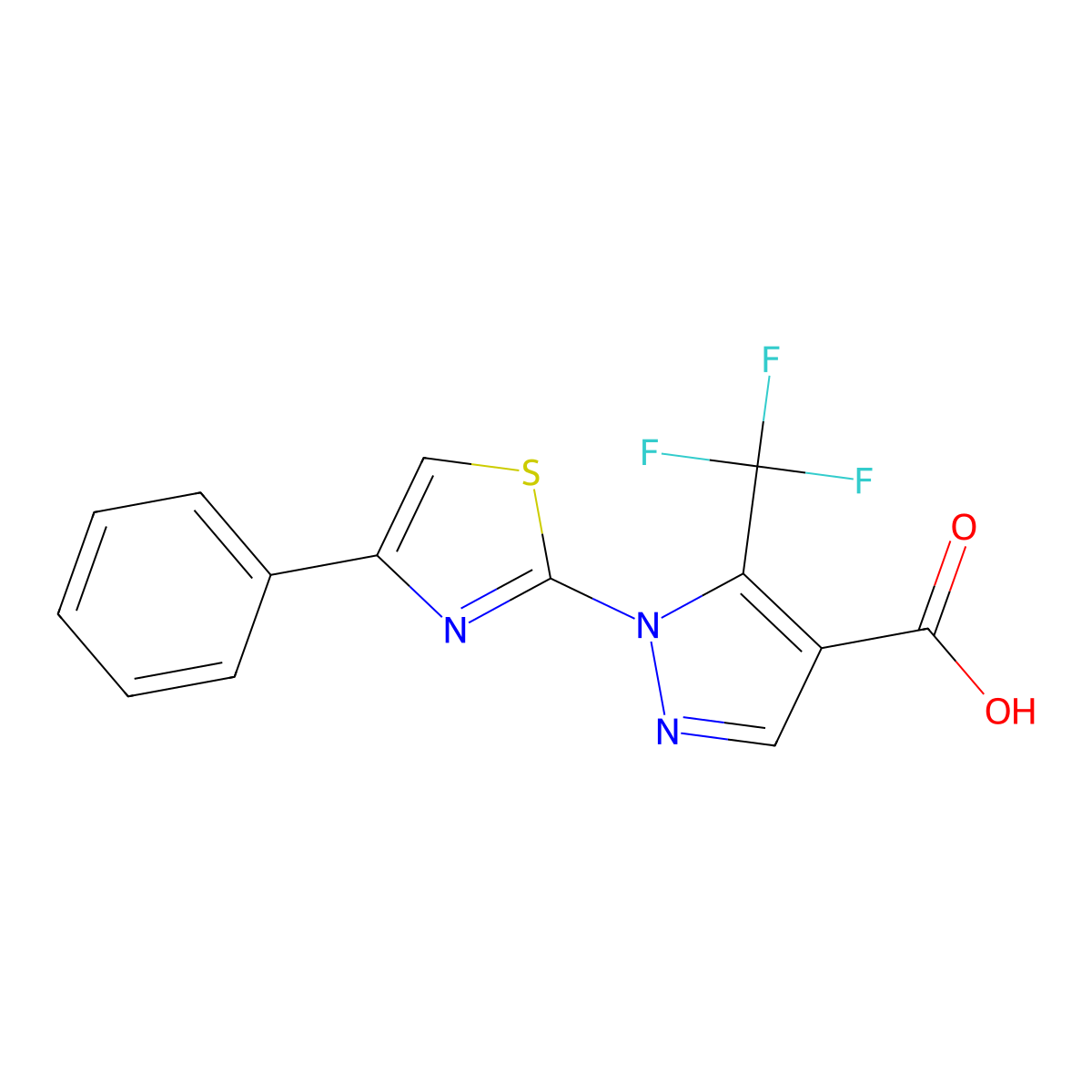 1-(4-phenyl-1,3-thiazol-2-yl)-5-(trifluoromethyl)-1H-pyrazole-4-carboxylic acid molecular structure, CAS 159885-80-0