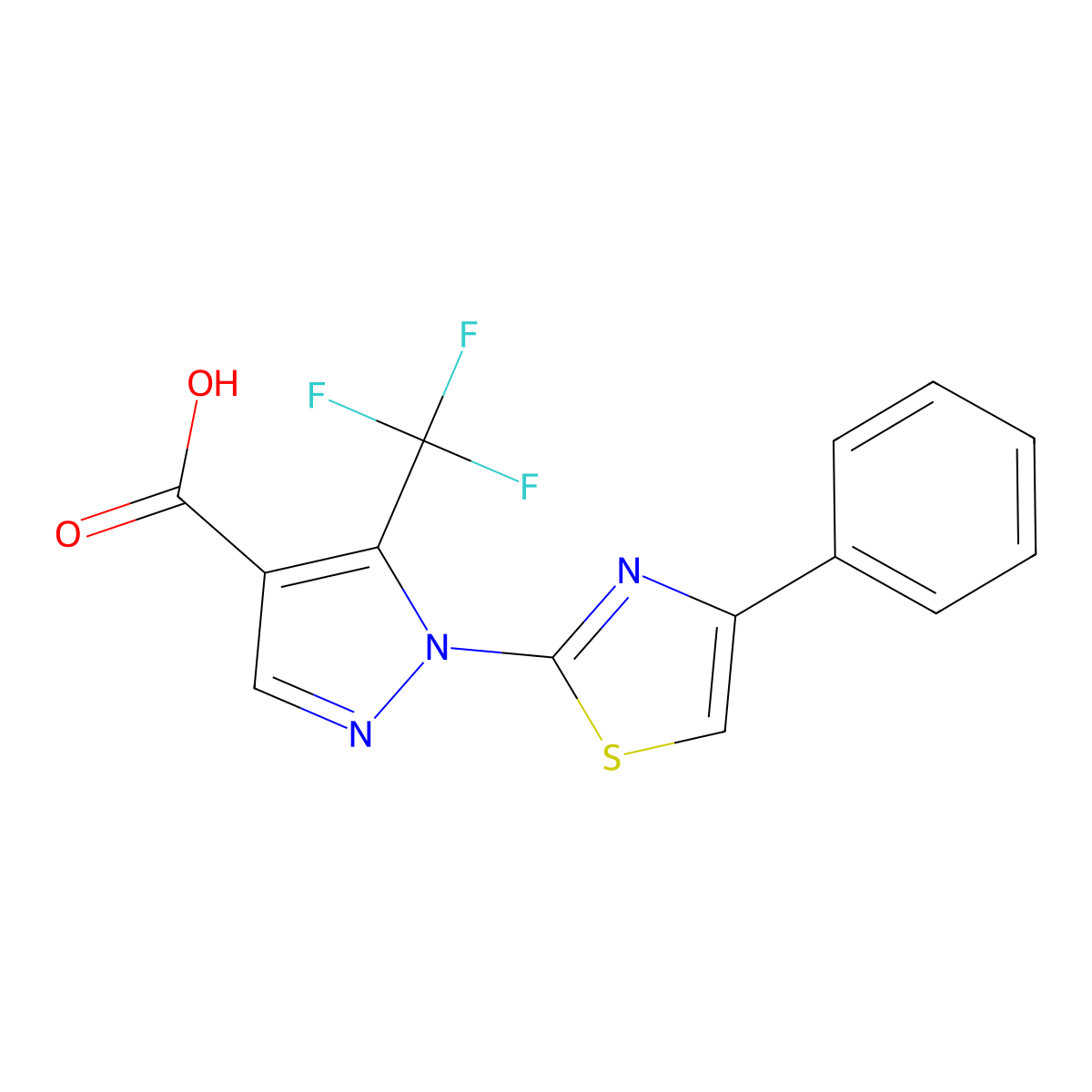 1-(4-phenyl-1,3-thiazol-2-yl)-5-(trifluoromethyl)-1H-pyrazole-4-carboxylic acid molecular structure, CAS 159885-80-0