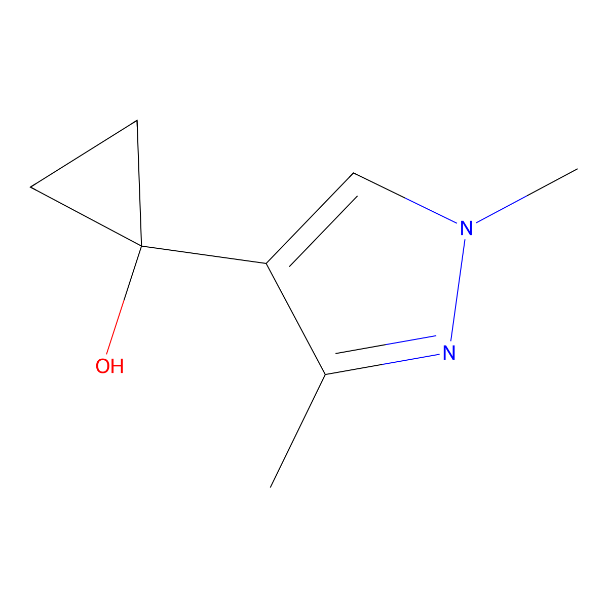 1-(1,3-dimethyl-1H-pyrazol-4-yl)cyclopropan-1-ol molecular structure, CAS 1598876-17-5