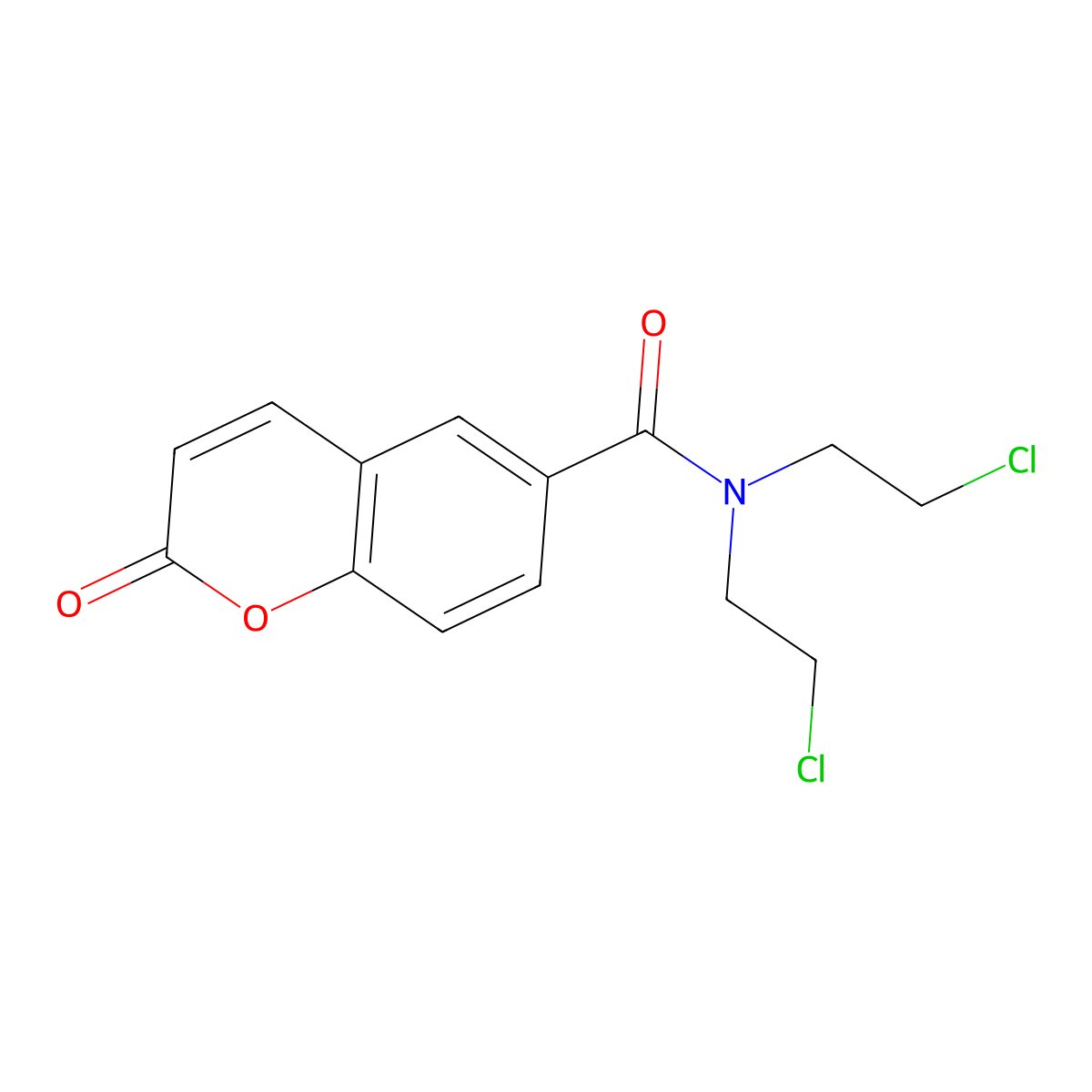 N,N-bis(2-chloroethyl)-2-oxochromene-6-carboxamide molecular structure, CAS 15990-99-5