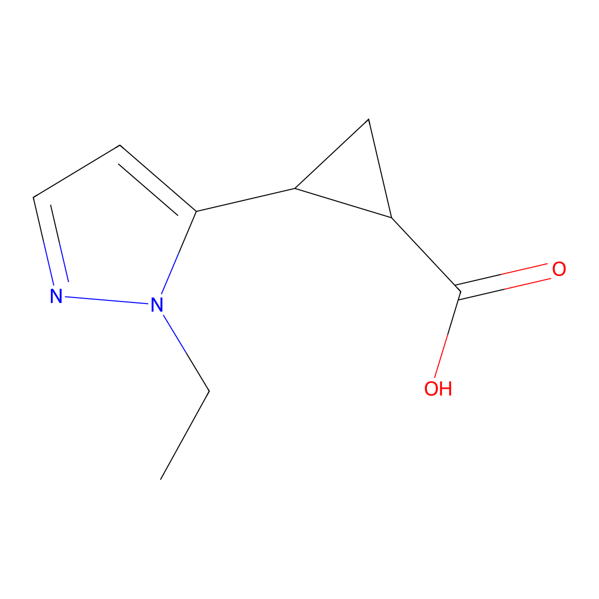 2-(1-ethyl-1H-pyrazol-5-yl)cyclopropane-1-carboxylic acid molecular structure, CAS 1599083-83-6