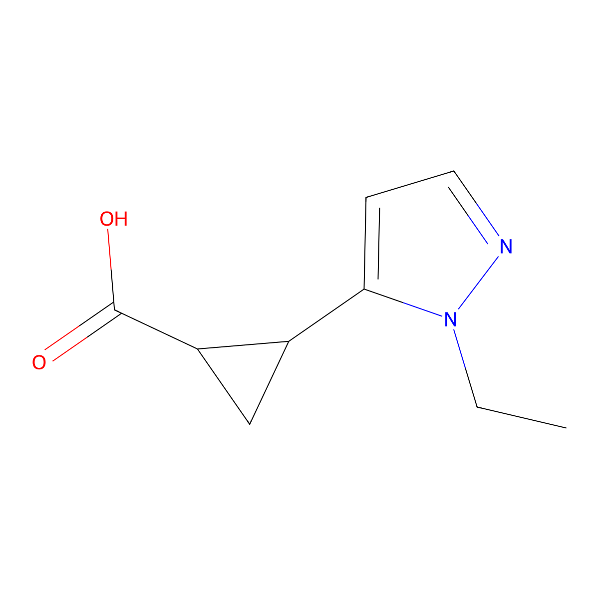2-(1-ethyl-1H-pyrazol-5-yl)cyclopropane-1-carboxylic acid molecular structure, CAS 1599083-83-6