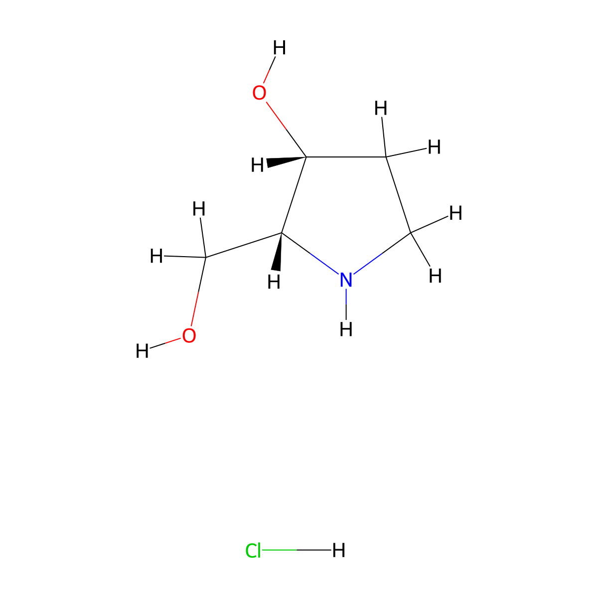 (2R,3R)-2-(hydroxymethyl)pyrrolidin-3-ol hydrochloride molecular structure, CAS 159912-46-6